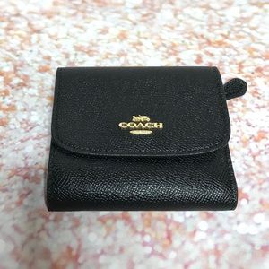 Coach Small Trifold Snap Wallet Leather Black New!